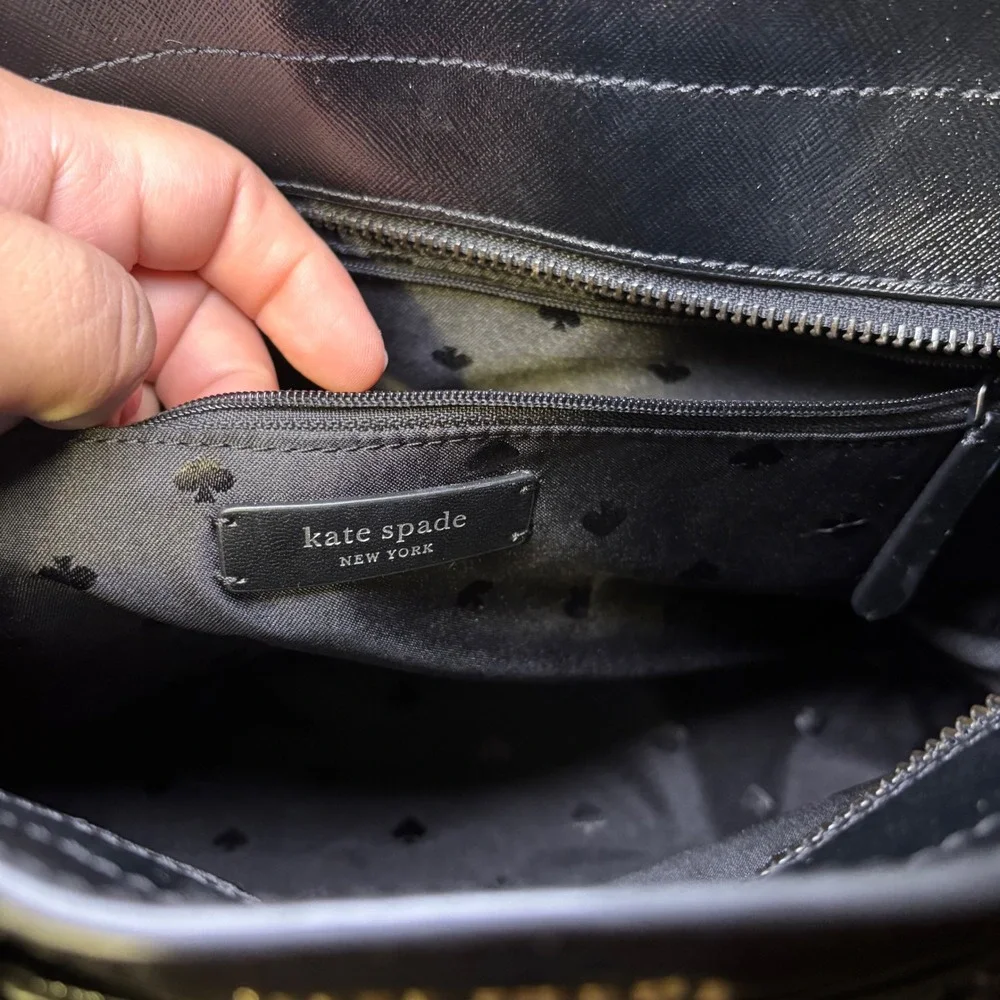 Kate Spade Cameron Navy Glitter Black Saffiano Leather Satchel Crossbody Handbag